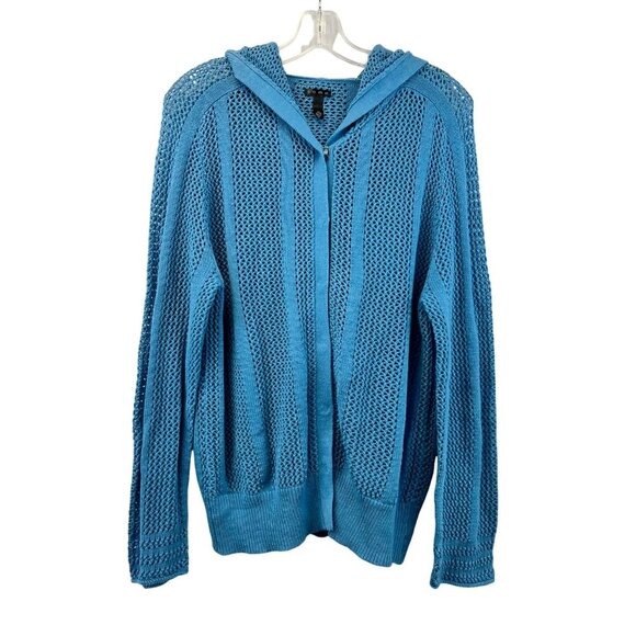 Soma Women’s Open Knit Hooded Cardigan Snap Up Blue Size XL - Picture 1 of 7
